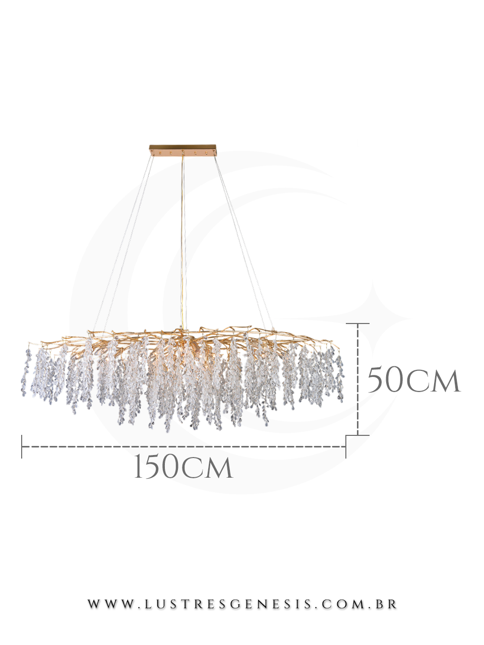 Lustre de Cristal Gota Pétala Dourado 150x50m Para Sua Sala de Jantar